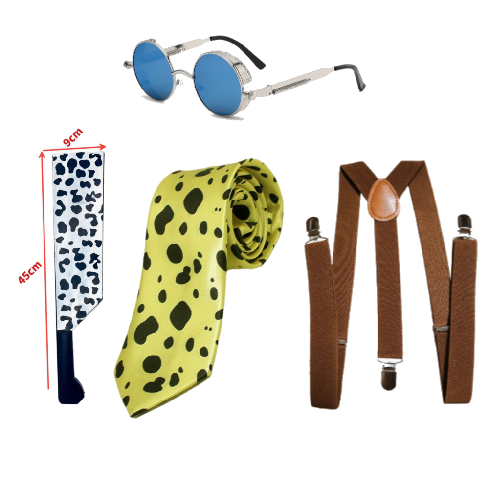 Cosplay Prop Foam - Anime-Cosplay-Zubehörpaket: Krawatte, Hosenträger, gepunktete Krawatte, Brille,